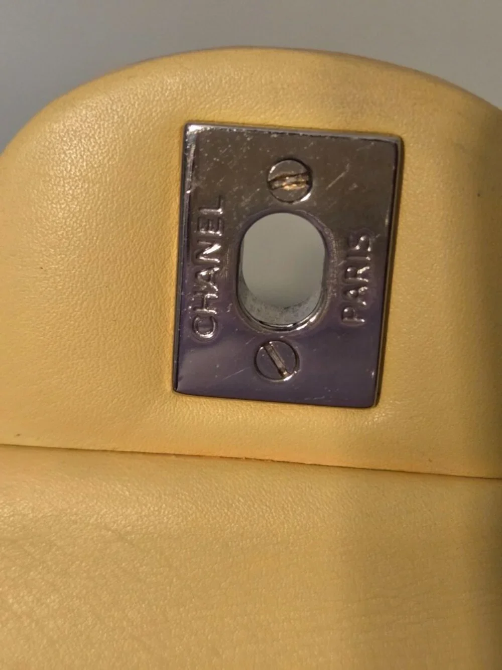 Chanel mini yellow patent leather flap